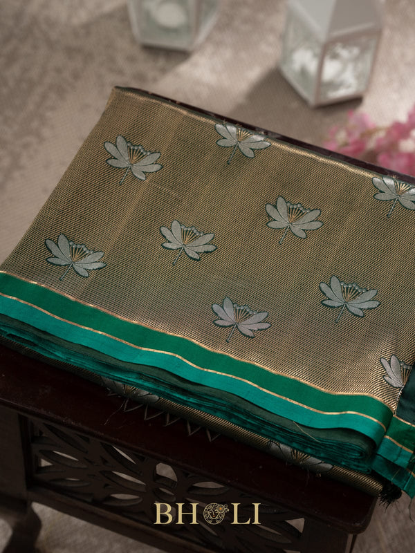 handwoven pure katan silk brocade green banarasi