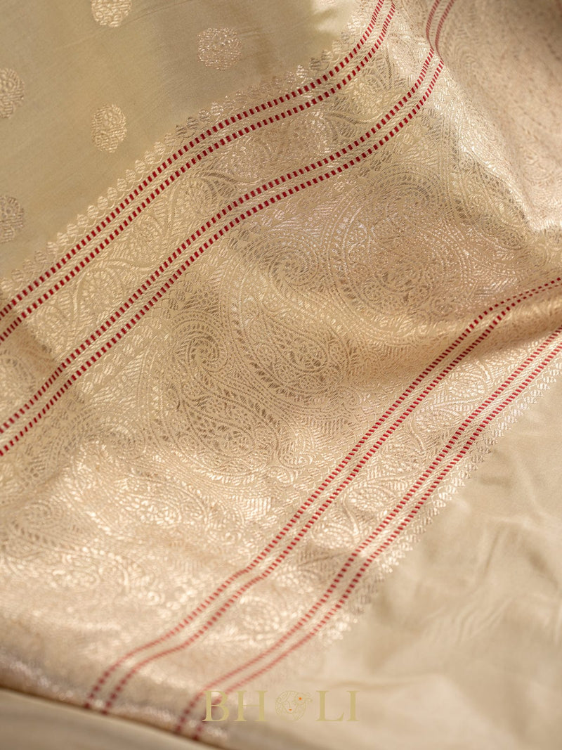 handwoven pure katan silk kaduwa buta off white royal banarasi