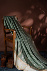 handwoven pure katan silk kaduwa buta with kora border banarasi