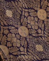 handwoven pure katan silk navy blue brocade banarasi