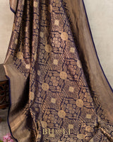 handwoven pure katan silk navy blue brocade banarasi