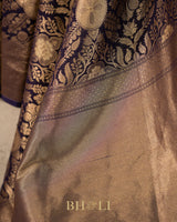 handwoven pure katan silk navy blue brocade banarasi