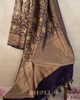 handwoven pure katan silk navy blue brocade banarasi