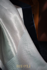 handwoven pure katan silk silver brocade banarasi with mashru border