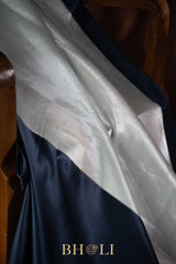 handwoven pure katan silk silver brocade banarasi with mashru border