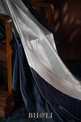 handwoven pure katan silk silver brocade banarasi with mashru border