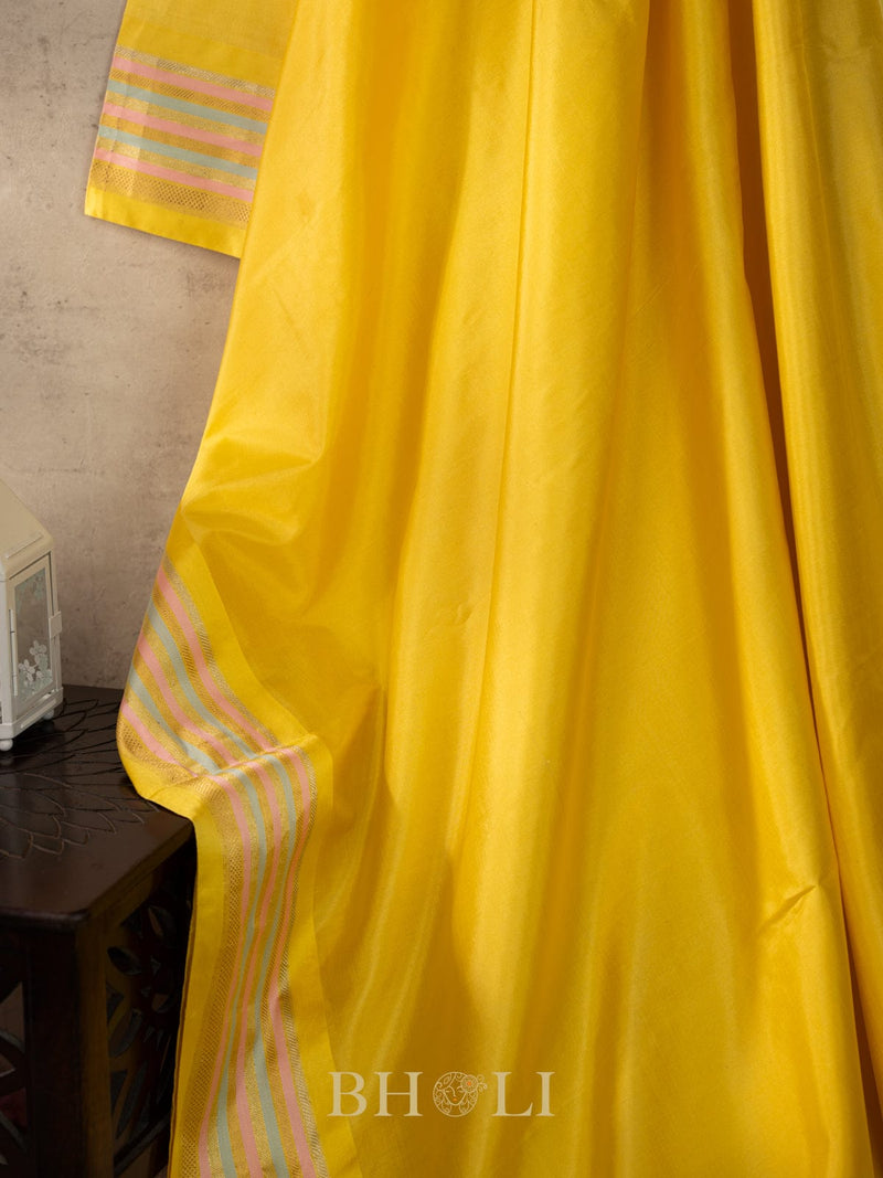 handwoven pure katan silk yellow banarasi