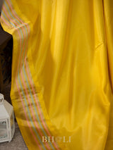 handwoven pure katan silk yellow banarasi