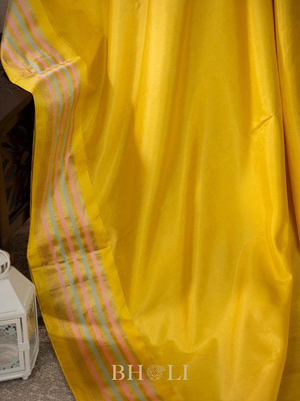 handwoven pure katan silk yellow banarasi