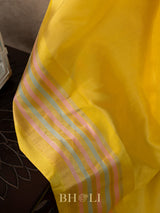 handwoven pure katan silk yellow banarasi