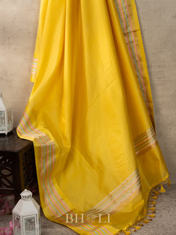 handwoven pure katan silk yellow banarasi