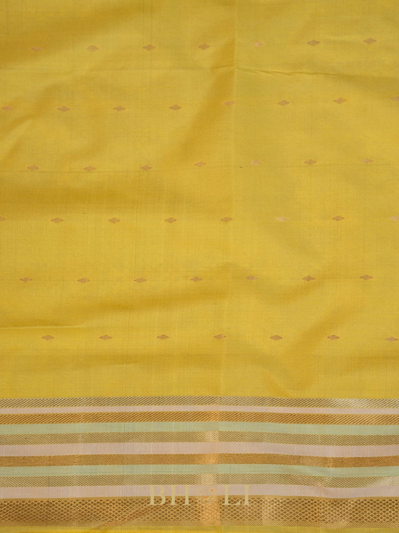 handwoven pure katan silk yellow banarasi