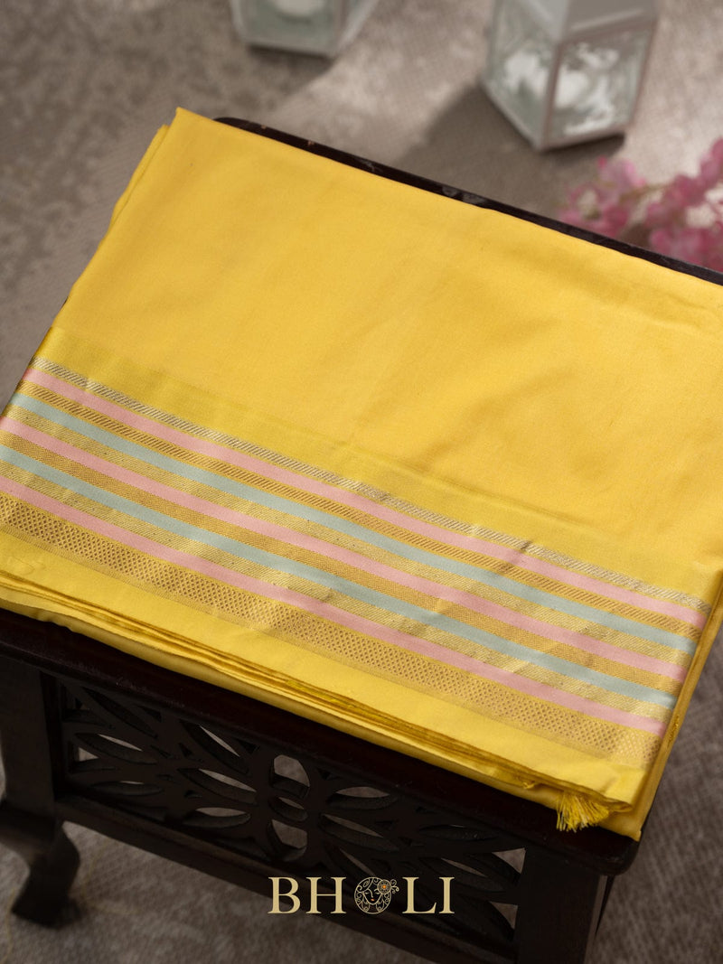 handwoven pure katan silk yellow banarasi