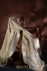 handwoven pure katan silk yellow meenakari kaduwa taupe banarasi