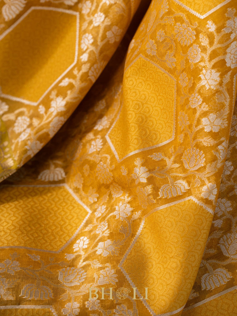 handwoven pure kora silk banarasi in conceptual jaal