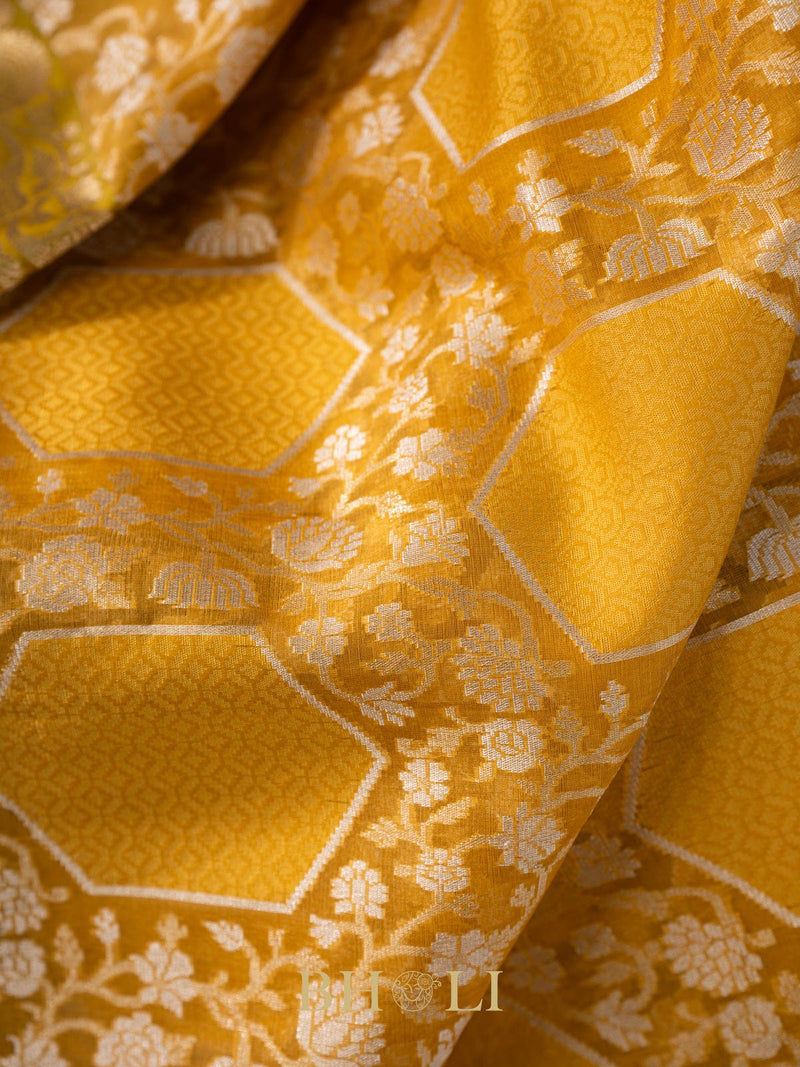 handwoven pure kora silk banarasi in conceptual jaal