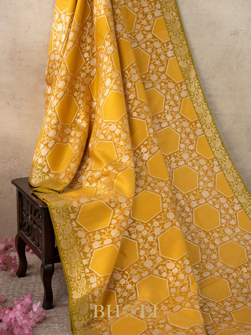handwoven pure kora silk banarasi in conceptual jaal
