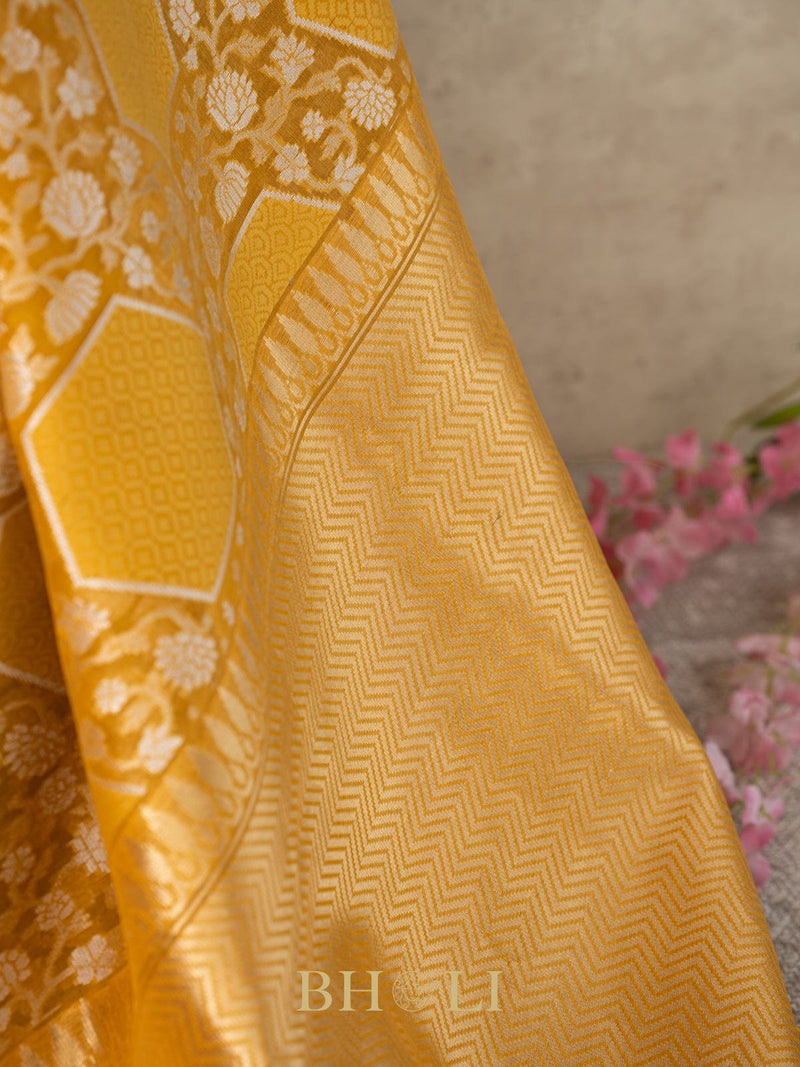 handwoven pure kora silk banarasi in conceptual jaal
