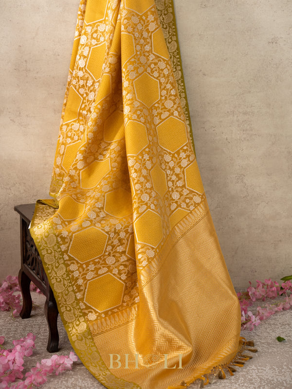 handwoven pure kora silk banarasi in conceptual jaal