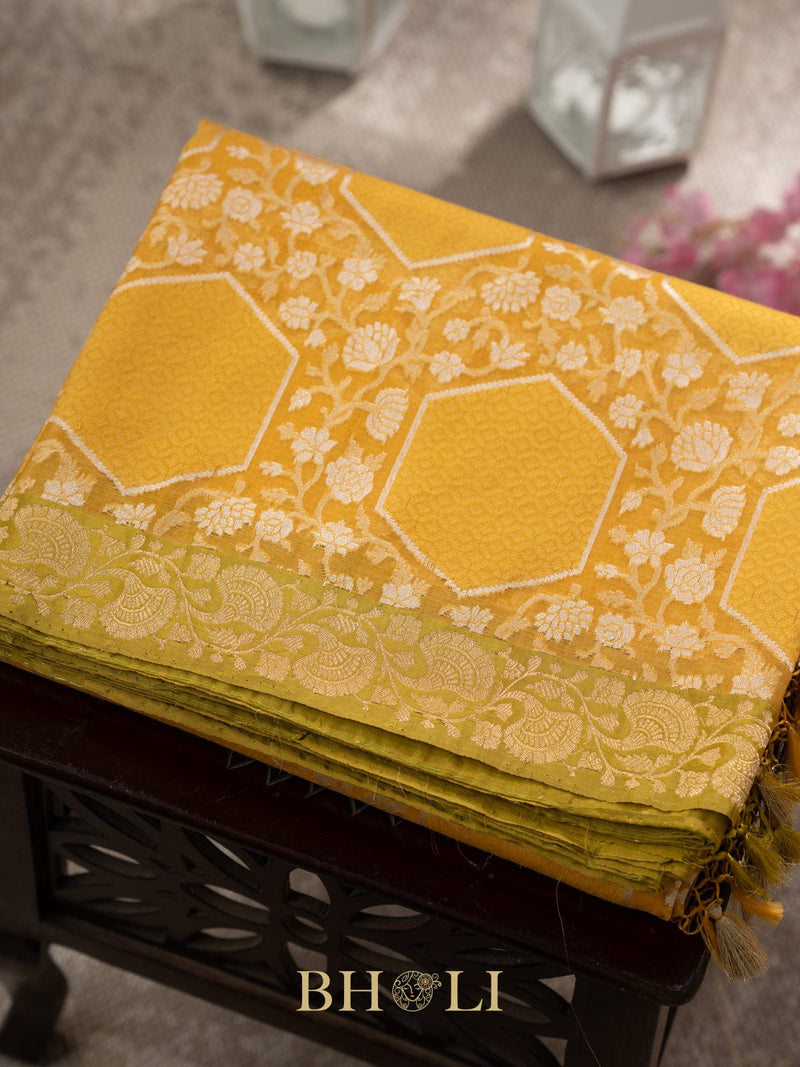 handwoven pure kora silk banarasi in conceptual jaal