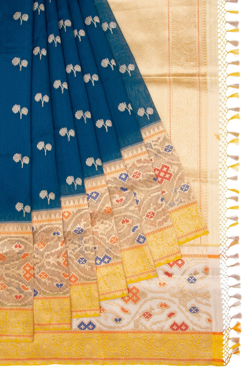 Handwoven Pure Kora Silk Banarasi saree with meenakari border