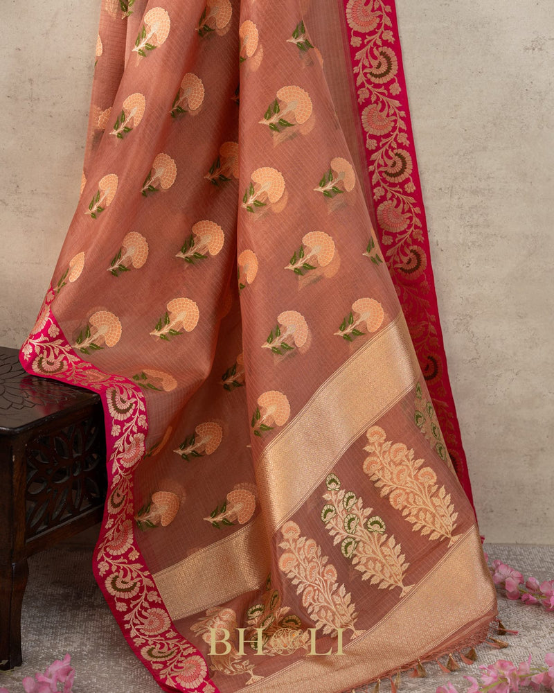handwoven pure kora silk kaduwa banarasi in mauve color