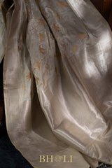 handwoven pure mashru gaji silk kaduwa jungla taupe banarasi