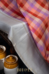 handwoven pure mulberry silk checkered korvai kanjivaram