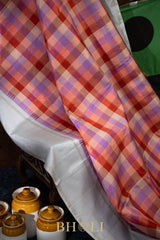 handwoven pure mulberry silk checkered korvai kanjivaram