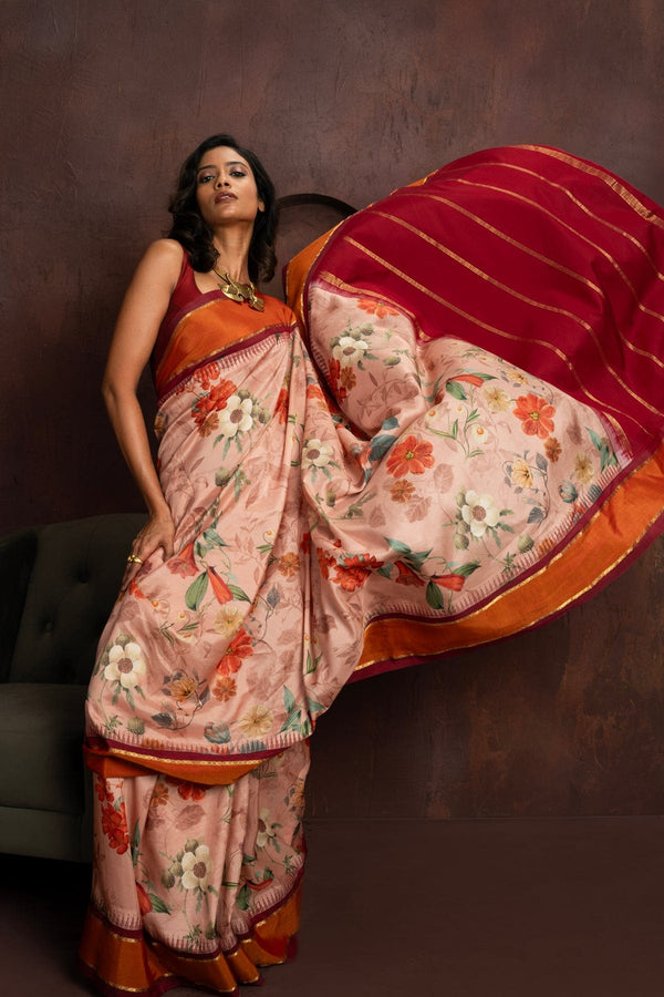 Handwoven Pure mulberry silk digital floral printed saree