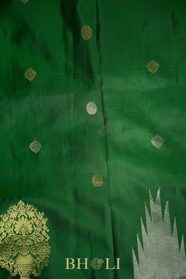handwoven pure silk black gadwal with green blouse