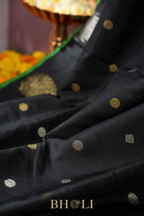handwoven pure silk black gadwal with green blouse