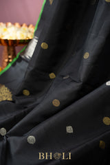 handwoven pure silk black gadwal with green blouse