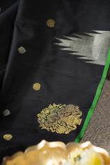 handwoven pure silk black gadwal with green blouse