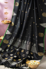 handwoven pure silk black gadwal with green blouse