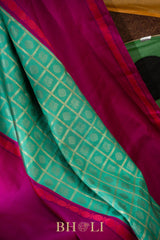 handwoven pure zari checkered big border korvai silk kanjivaram