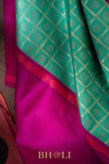 handwoven pure zari checkered big border korvai silk kanjivaram
