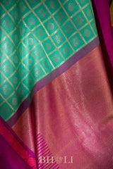 handwoven pure zari checkered big border korvai silk kanjivaram