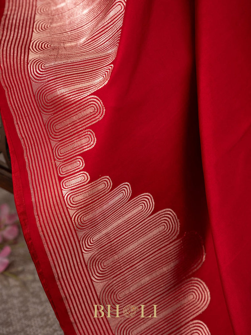 handwoven red pure katan silk kaduwa border banarasi