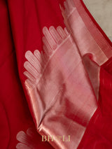 handwoven red pure katan silk kaduwa border banarasi