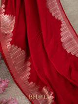 handwoven red pure katan silk kaduwa border banarasi