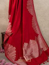 handwoven red pure katan silk kaduwa border banarasi