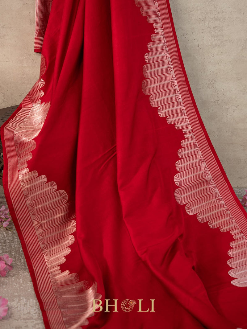 handwoven red pure katan silk kaduwa border banarasi