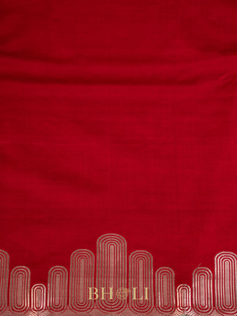 handwoven red pure katan silk kaduwa border banarasi
