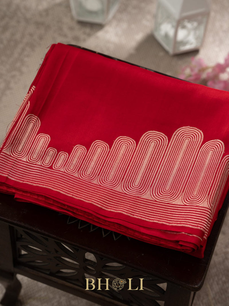 handwoven red pure katan silk kaduwa border banarasi