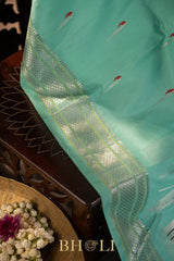 handwoven silk by silk silver zari meenakari gadwal