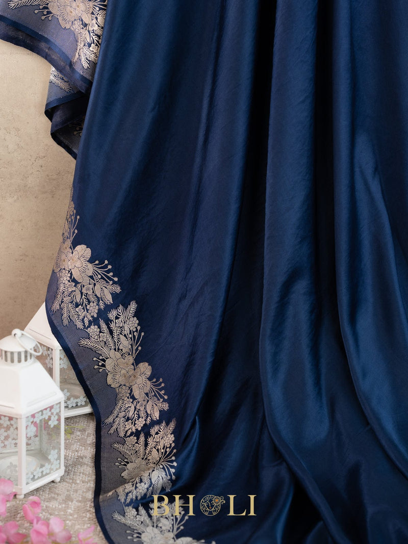 handwoven silver zari mashru gaji kaduwa banarasi
