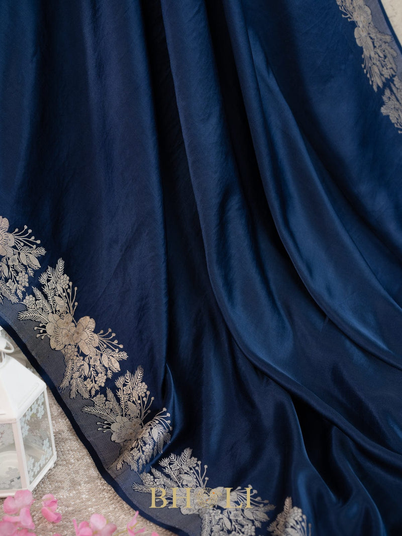 handwoven silver zari mashru gaji kaduwa banarasi
