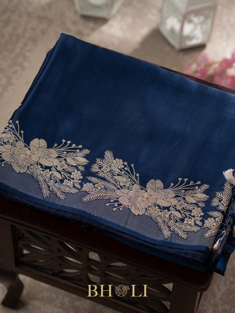handwoven silver zari mashru gaji kaduwa banarasi