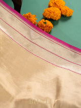 handwoven soft kora brocade gold body with kaduwa meenakari border banarasi